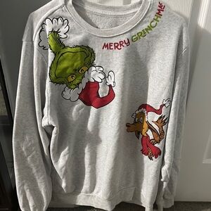 Dr. Seuss Gray Crewneck Sweater with Grinch Design